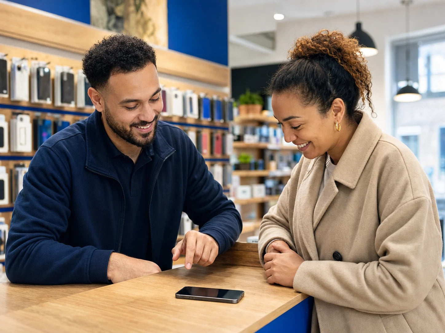 Customer completing a phone trade-in